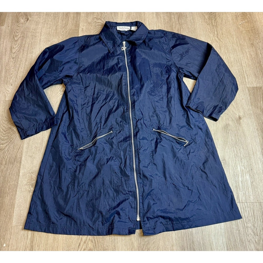 Diane Von Furstenberg Women's Medium Nylon Windbreaker Jacket Navy‎ Vintage